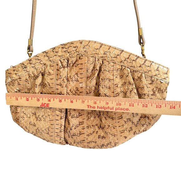 Divina Leather Genuine Snakeskin Print Strap Crossbody Bag Women's Beige Brown - Picture 3 of 7